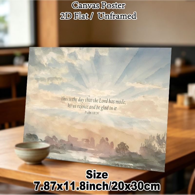 Bible Verse Psalm 118:24 Painting Poster, Soft Watercolor Serene Sunrise Scenery Poster, Inspirational Spiritual Wording Suitable For Home, Living_maomaolike.com