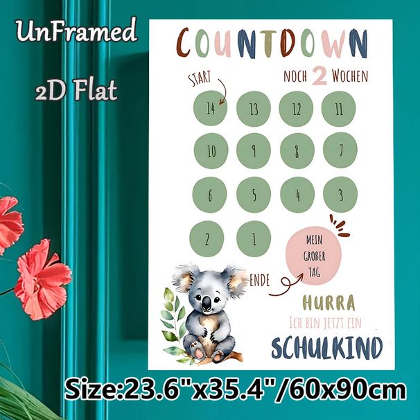 Koala Themed Countdown Painting Poster, Soft Watercolor Style Cute Koala & Numbered Circles Poster, Practical Countdown Tracker For Pre-school Start_maomaolike.com