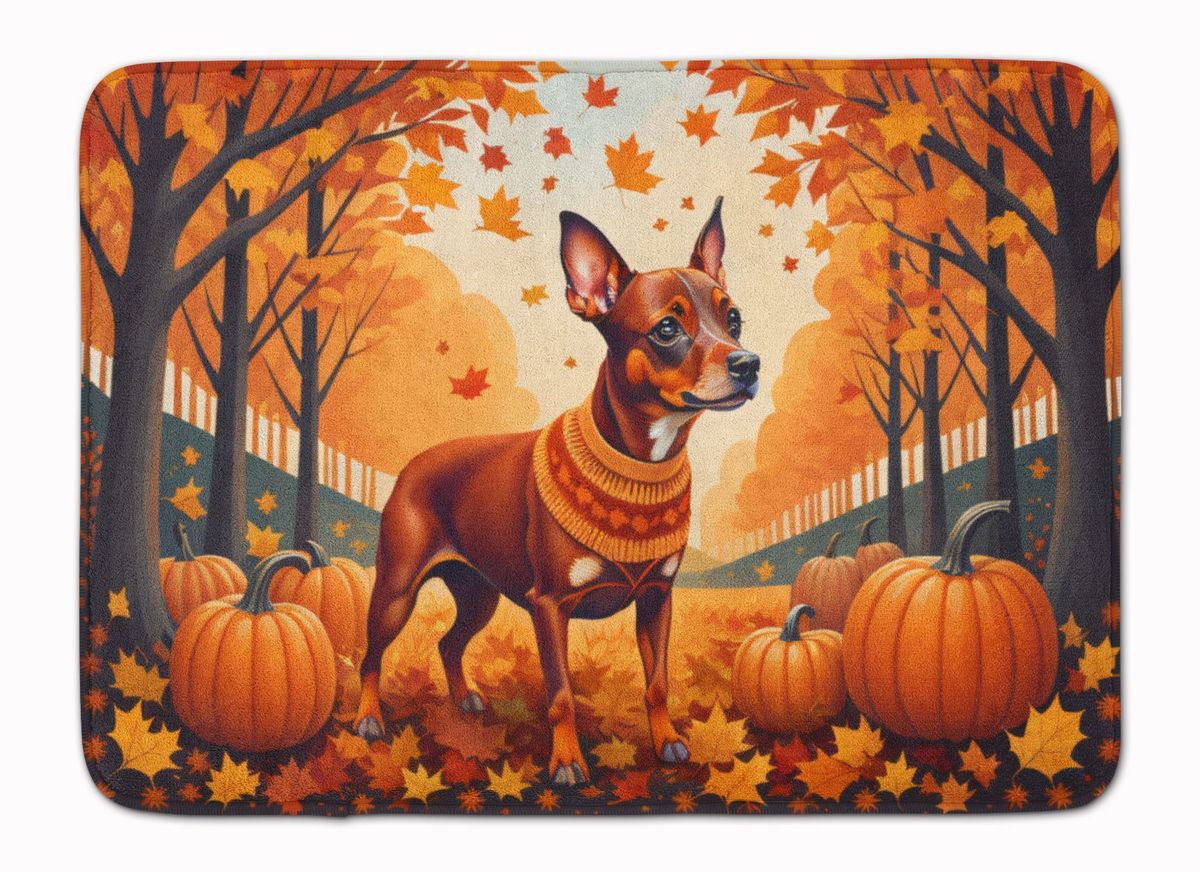 Red Miniature Pinscher Fall Memory Foam Kitchen Mat Machine Washable Anti-Fatigue Mat Cushion Comfort Bath Mat Or Kitchen Rug_maomaolike.com