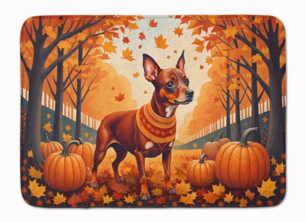 Red Miniature Pinscher Fall Memory Foam Kitchen Mat Machine Washable Anti-Fatigue Mat Cushion Comfort Bath Mat Or Kitchen Rug_maomaolike.com
