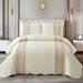 3-Piece Quilted Bedding Set - Bubble Lace Trim Computer Embroidery Duvet Cover With Double-Sided Floral Stitching Solid_maomaolike.com