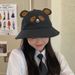 Hot Sale RICYGVM Cartoon Bear Women Fisherman Cap Wide Brim Sunscreen Bucket Hat Soft Cotton Visors Cute Ear Girls Panama Basin_maomaolike.com