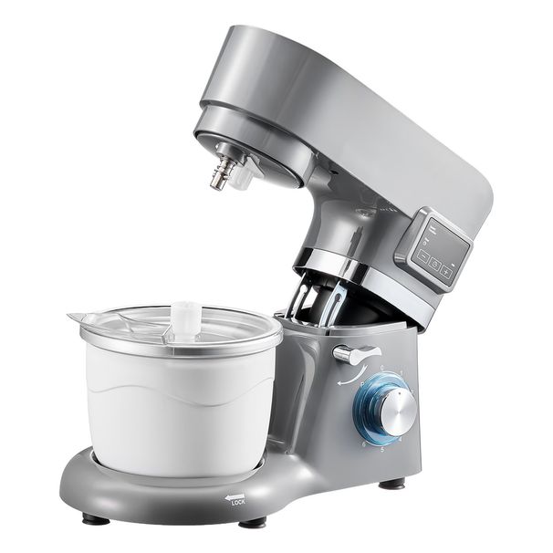 Ice Cream Maker, 1.8 Qt. Capacity, 6-Speed Electric Stand Mixer, With LED Digital Display & Timer, Mixing Paddle, Dough Hook, Splash Guard, For Homemade Frozen Yogurt Fruit Sorbet Gelato, Grey_maomaolike.com