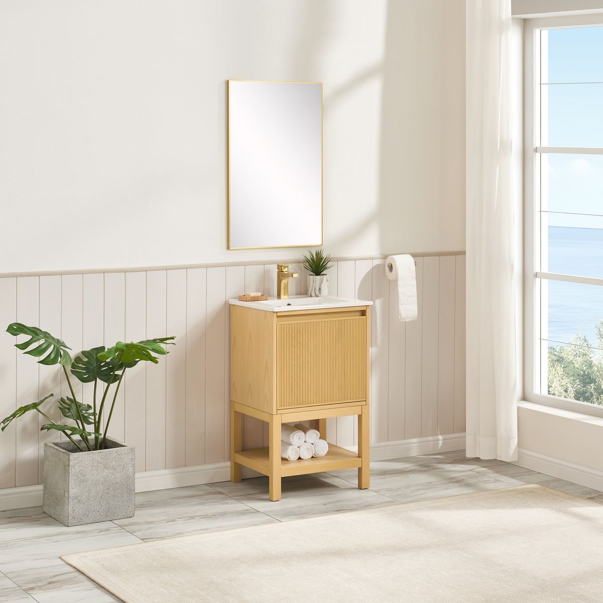 20 Inch Solid Wood Pre-assembly Bathroom Vanity With Adjustable Shelf --Ash Wood_maomaolike.com