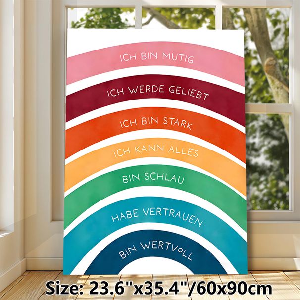 Rainbow Positive Affirmation Painting Poster, Vibrant Watercolor-style Poster, Colorful Rainbow With German Motivational Phrases, Uplifting Decor_maomaolike.com