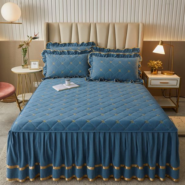 Thickened Quilted Skirt Style 1.8m Single Piece Non-Slip Sheet Dust Cover 1.5m Bed Three-Piece Set_maomaolike.com