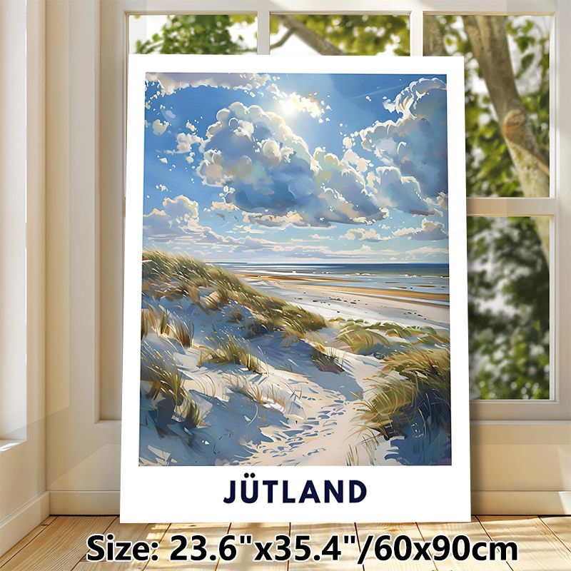 Jutland Beach Coastal Painting Poster, Vibrant Impressionist-style Sunlit Beach Dunes & Seascape Poster, Calming Natural Scenery Ideal For Living_maomaolike.com