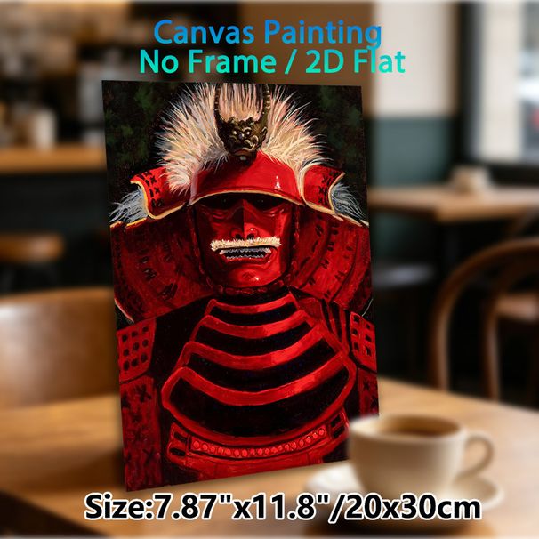 Samurai Themed Painting Poster, Vivid Dark-toned Red Armored Samurai Portrait Poster, Striking Cultural Artwork Ideal For Home Office, Living Room_maomaolike.com