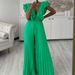 Women's new deep V-neck high waist sexy ruffled pleated wide-leg jumpsuit_maomaolike.com
