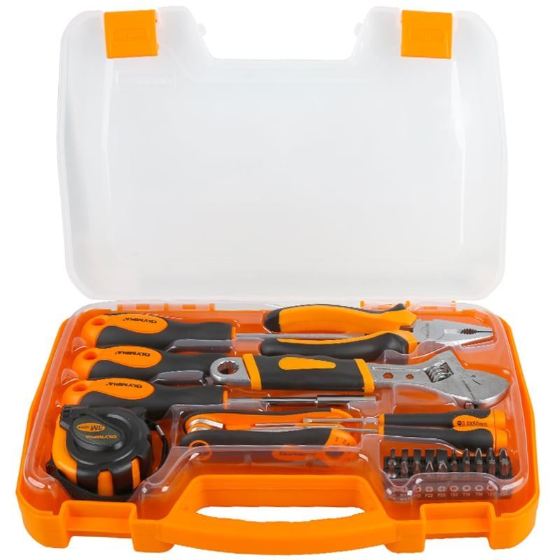 Home Tool Set 34-piece Basic Mechanic Tool Set With Tool Box, Ideal For Home Repairs, Convenient Storage, With Individual Containers For Easy Portability_maomaolike.com