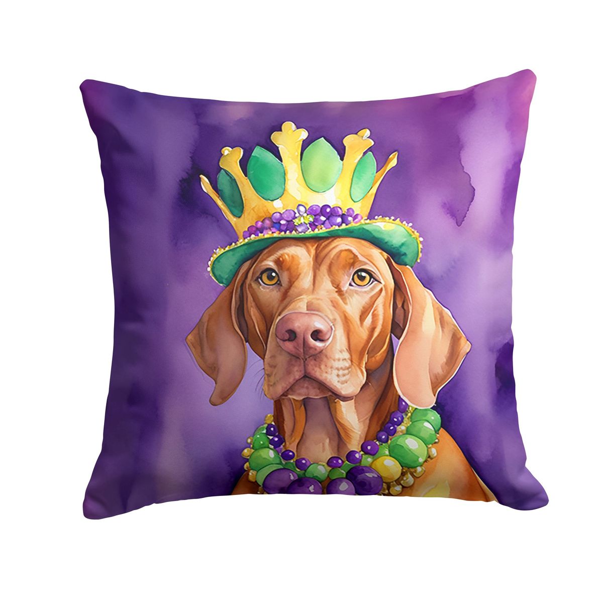 Vizsla King Of Mardi Gras Throw Pillow Machine Washable, Indoor Outdoor Decorative Pillow For Couch, Bed Or Patio, 18Hx18W_maomaolike.com