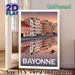 Bayonne Riverside Cityscape Painting Poster, Vintage Pastel-hued Town With Water Reflection Poster, Tranquil Urban Scenery Ideal For Living Room_maomaolike.com