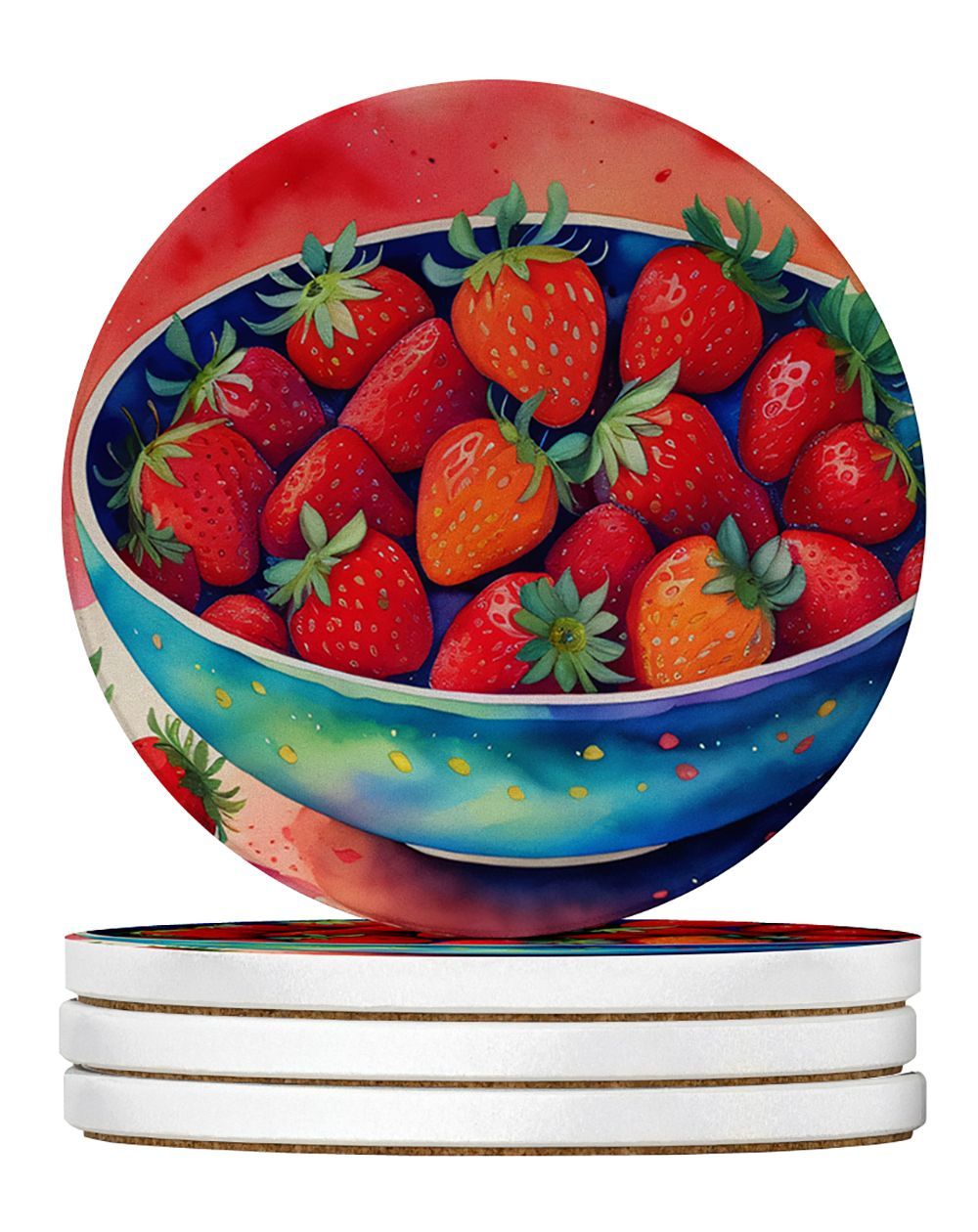 Colorful Strawberries Large Sandstone Coasters Pack Of 4 Absorbent Round Coasters Decor Gifts For Men Or Women, 4 In, Multicolor_maomaolike.com