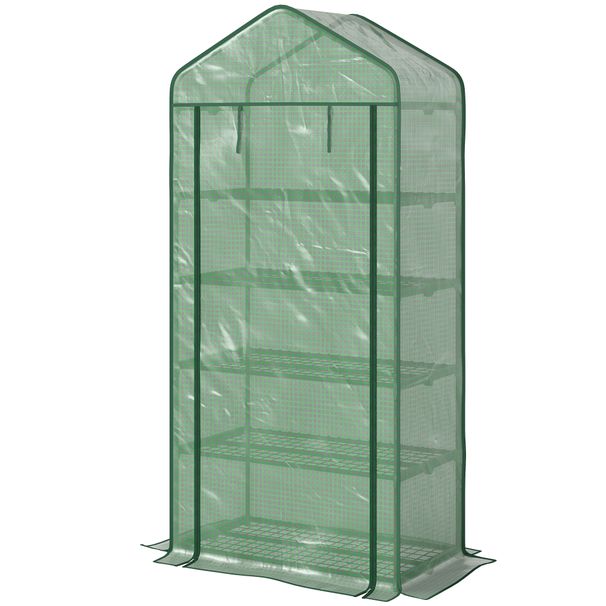 5 Tier Mini Greenhouse, Small Portable Greenhouse With PE Cover, Roll-Up Zippered Door, 76" X 35.4" X 19.3", Green_maomaolike.com