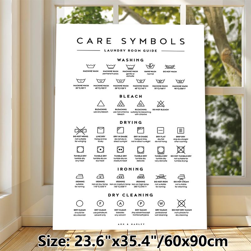 Laundry Care Symbols Painting Poster, Minimalist Black-and-white Graphic Poster, Practical Laundry Care Reference, Ideal For Laundry Room_maomaolike.com