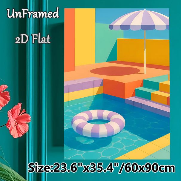 Pool Vacation Themed Painting Poster, Vibrant Minimalist Graphic Poster, Cheerful Summer-inspired Decor Suitable For Living Room, Bedroom Or Coastal_maomaolike.com
