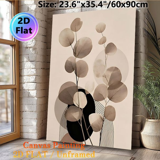Eucalyptus Themed Painting Poster, Soft-toned Minimalist Botanical & Geometric Pattern Poster, Adds Calm Elegant Vibe, Ideal For Living Room, Bedroom_maomaolike.com