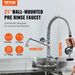 VEVOR Commercial Faucet With Pre-Rinse Sprayer, 21" Height, 8" Center, 12" Swing Spout, Wall Mount Kitchen Sink Faucet, Brass Constructed Device With Pull Down Spray, For 1/2/3 Compartment Sink_maomaolike.com
