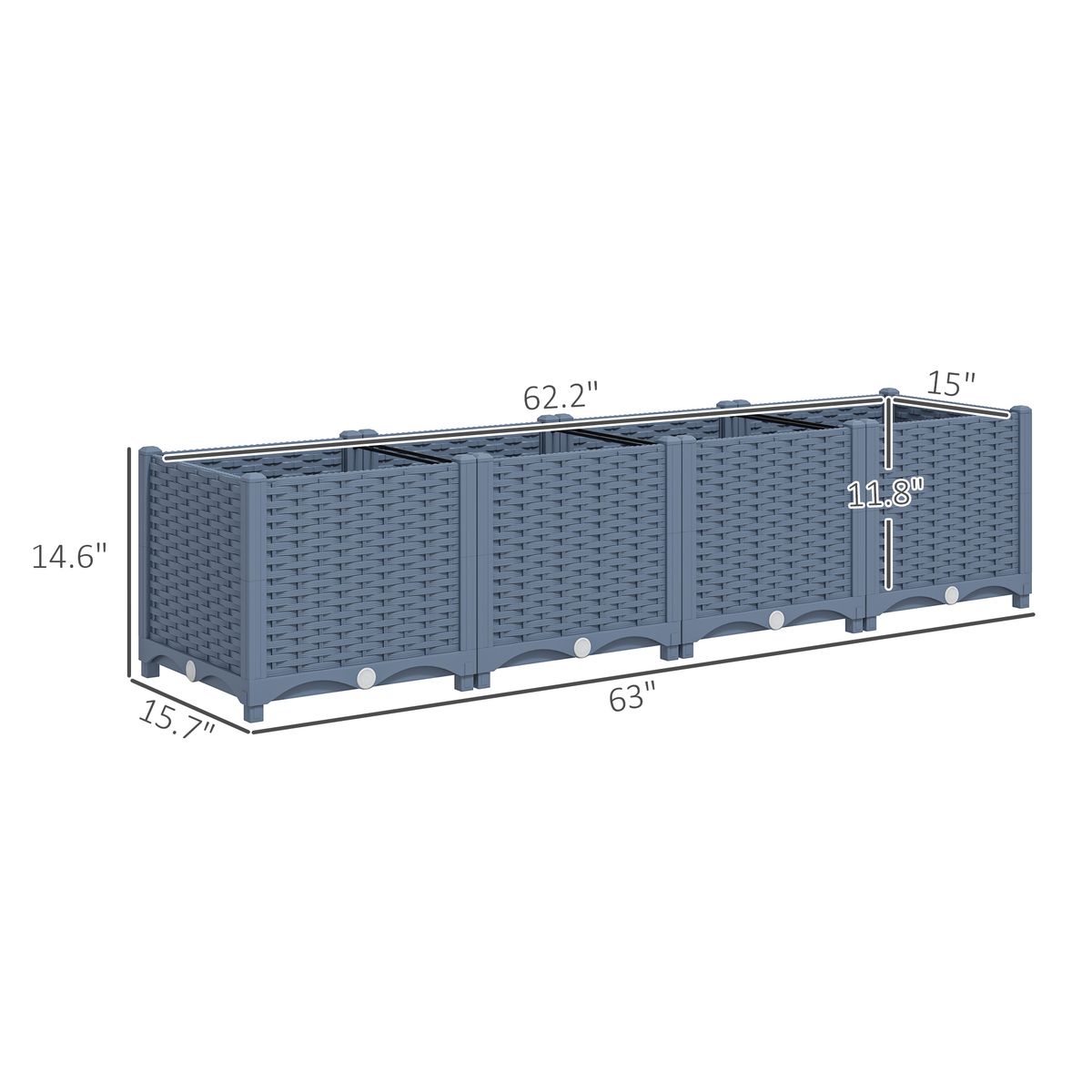 Plastic Raised Garden Bed, 5 X 1 X 1 Ft Outdoor Flower Box With Drainage Holes For Vegetables, Herbs, Blue_maomaolike.com