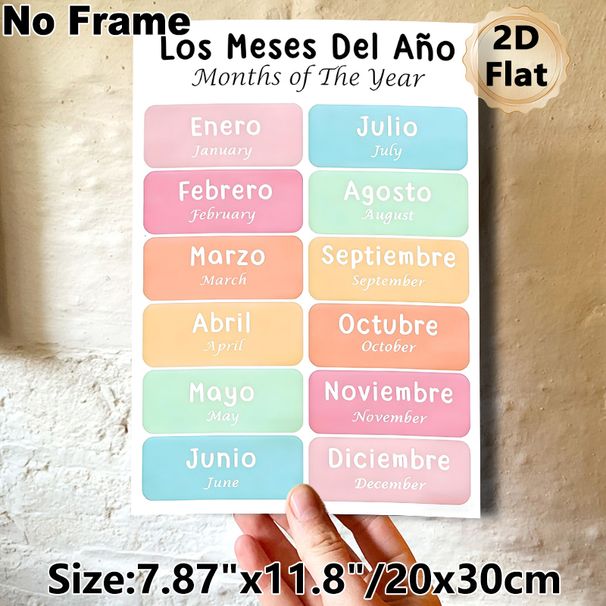 Bilingual Months Of The Year Painting Poster, Pastel-colored Clear Bilingual Text Poster, Supports Spanish And English Month Learning, Suitable For_maomaolike.com