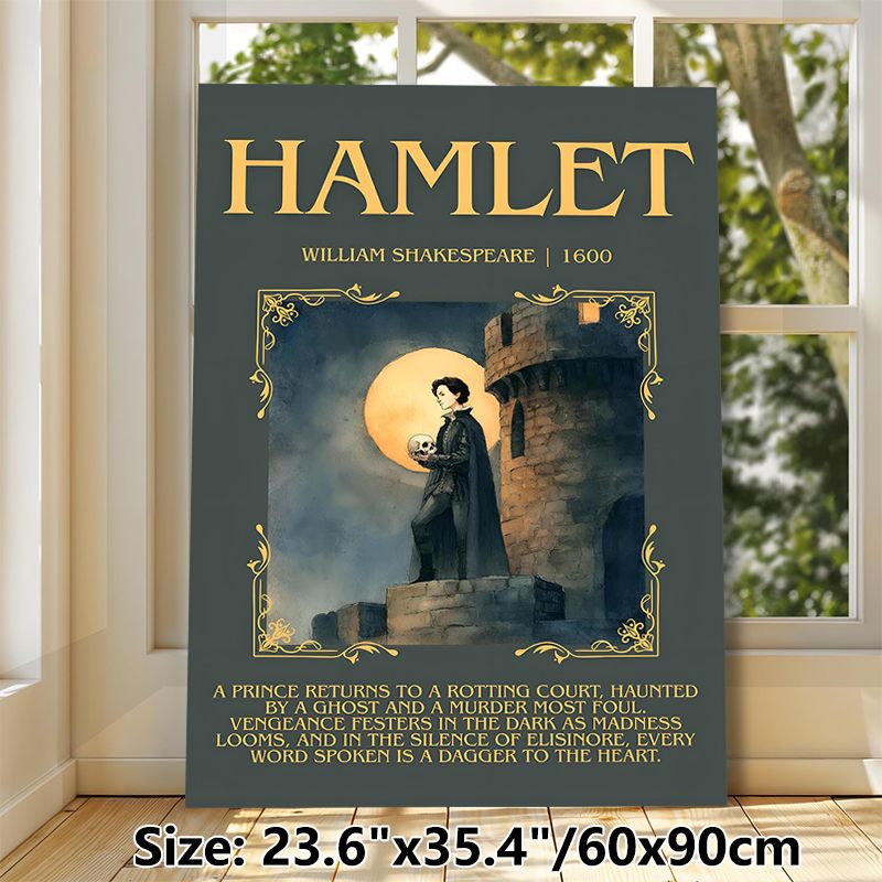 Hamlet Themed Painting Poster, Vintage Watercolor Style Hamlet & Castle Scene Poster, Timeless Literary Decor, Ideal For Study, Living Room And_maomaolike.com