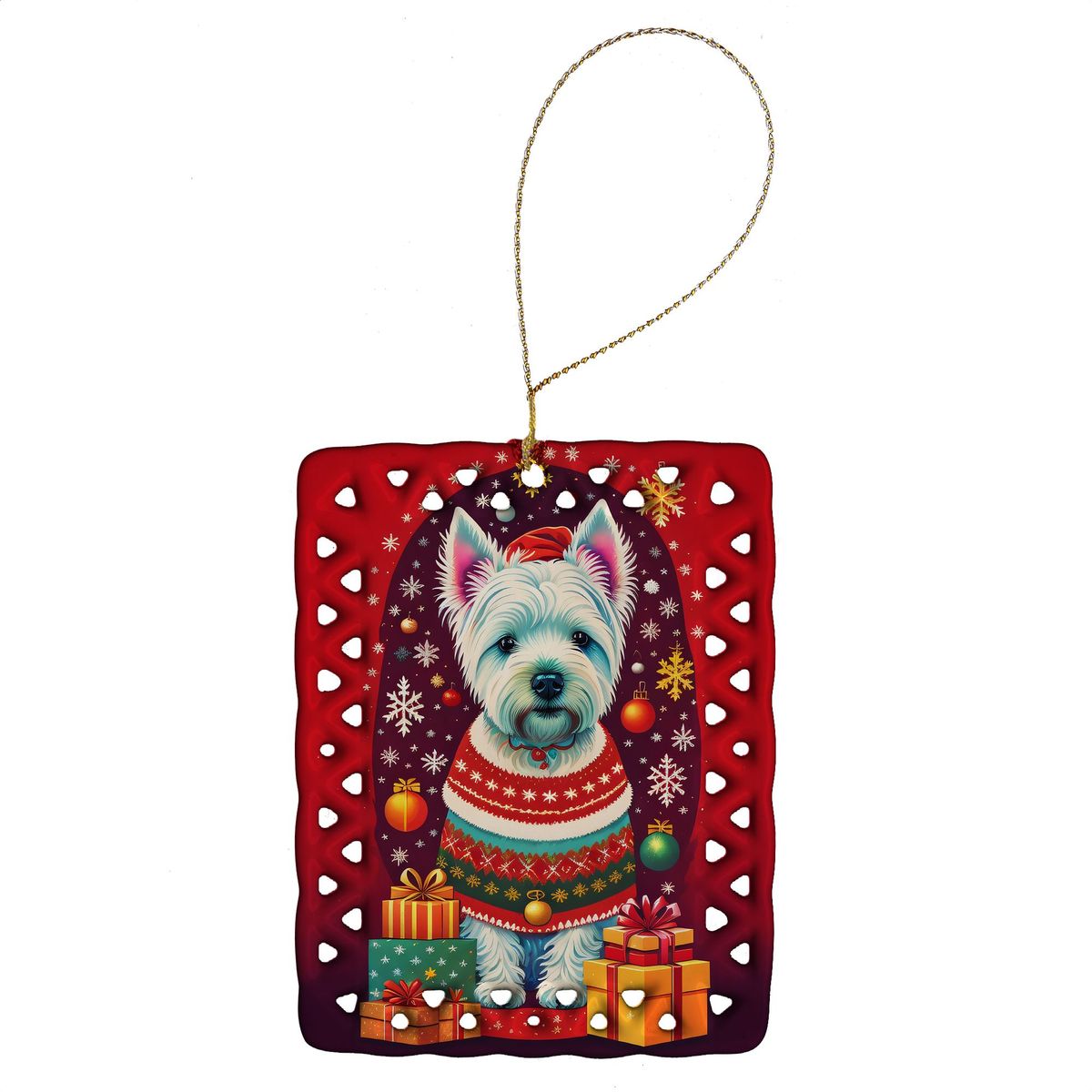 Westie Holiday Christmas Porcelain Ornament Christmas Tree Hanging Decorations For Home Christmas Holiday, Rectangle, Gift, Multicolor_maomaolike.com