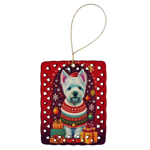 Westie Holiday Christmas Porcelain Ornament Christmas Tree Hanging Decorations For Home Christmas Holiday, Rectangle, Gift, Multicolor_maomaolike.com
