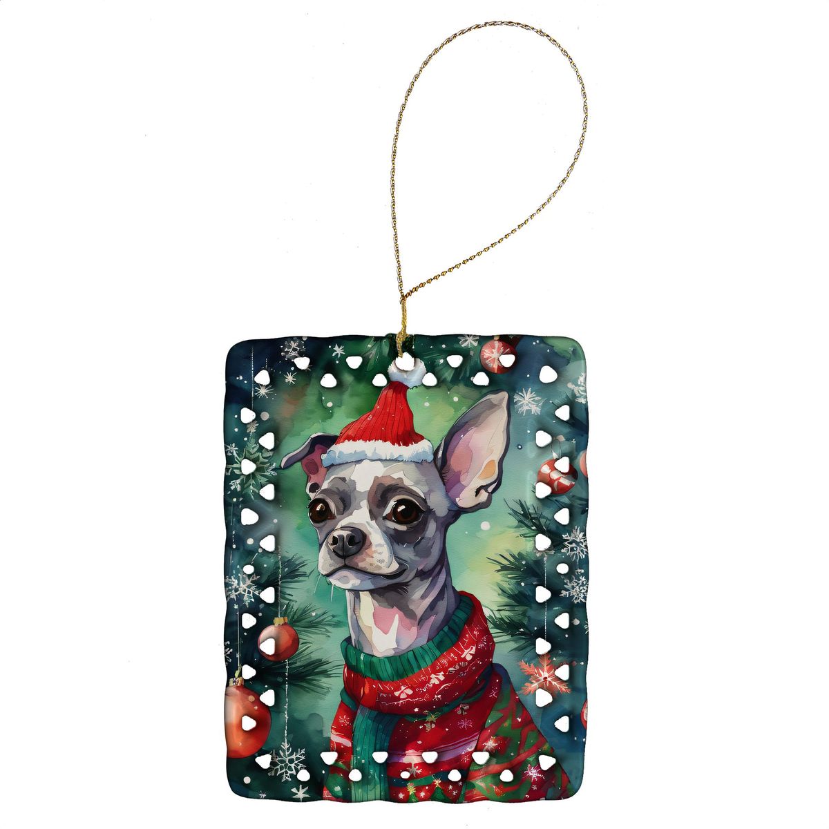 Chinese Crested Christmas Porcelain Ornament Christmas Tree Hanging Decorations For Home Christmas Holiday, Rectangle, Gift, Multicolor_maomaolike.com