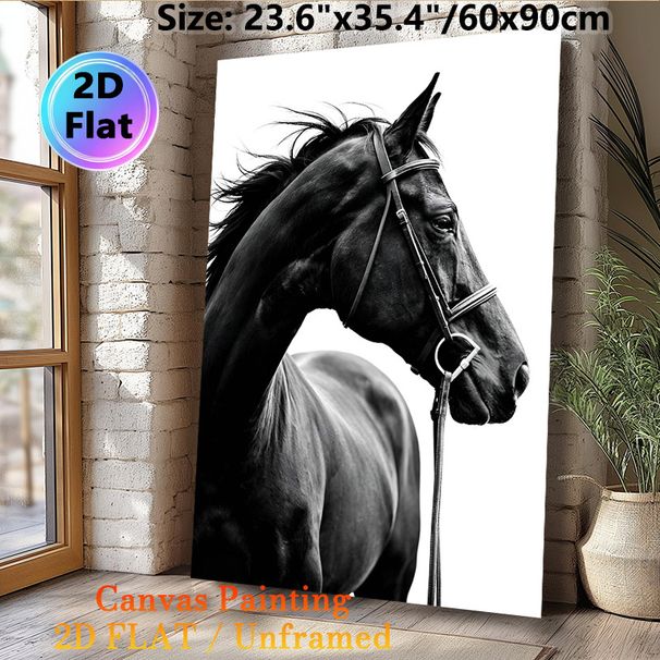 Black Horse Painting Poster, Monochrome Sleek Equine Portrait Poster, Elegant Minimalist Equine Artwork, Suitable For Living Room, Study And_maomaolike.com