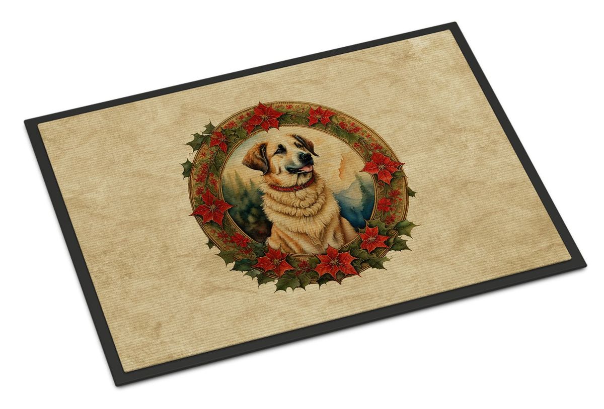 Anatolian Shepherd Dog Christmas Flowers Doormat Front Door Mat Indoor Outdoor Rugs For Entryway, Non Slip Washable Low Pile, 24H X 36W_maomaolike.com
