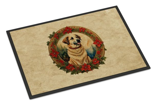 Anatolian Shepherd Dog Christmas Flowers Doormat Front Door Mat Indoor Outdoor Rugs For Entryway, Non Slip Washable Low Pile, 24H X 36W_maomaolike.com