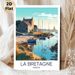 Brittany France Coastal Village Painting Poster, Warm-toned Stylized Illustration Poster, Serene Harbor Scene With Boats & Stone Cottages, Peaceful_maomaolike.com