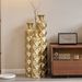 Metal Decorative Vase High Distress Metal Center Vase With 3D Triangle Pattern, Set Of 3 Vases For Home Decoration 33.5 ", 29.5 ", 25.2 "high, Gold_maomaolike.com