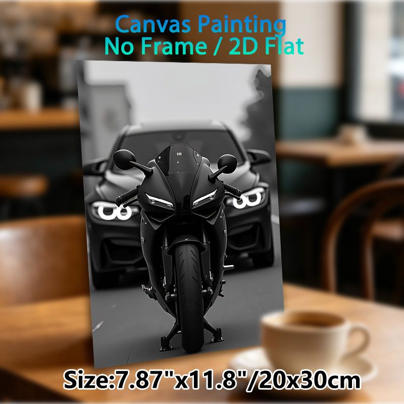 Motorcycle & Sports Car Themed Painting Poster, Monochrome Sleek Vehicle Close-up Poster, Stylish Automotive Decor Ideal For Garage, Living Room Or_maomaolike.com