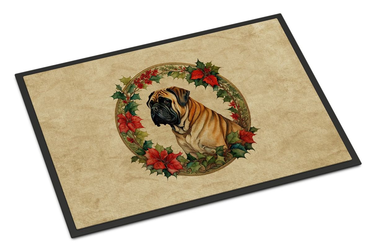 Mastiff Christmas Flowers Doormat Front Door Mat Indoor Outdoor Rugs For Entryway, Non Slip Washable Low Pile, 24H X 36W_maomaolike.com