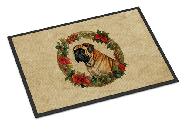 Mastiff Christmas Flowers Doormat Front Door Mat Indoor Outdoor Rugs For Entryway, Non Slip Washable Low Pile, 24H X 36W_maomaolike.com