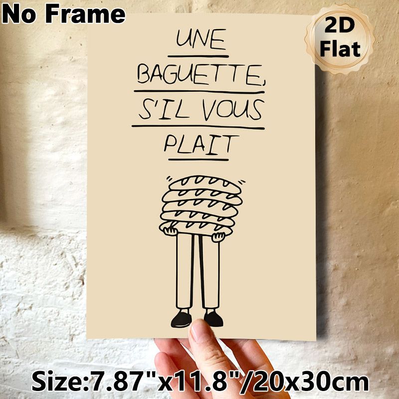 French Baguette Themed Painting Poster, Minimalist Hand-drawn Cartoon Poster, Playful French-style Design To Add Cozy Atmosphere For Kitchen, Dining_maomaolike.com