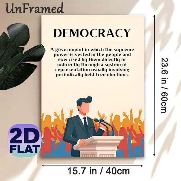 Democracy Themed Painting Poster, Minimalist Flat Graphic Poster, Presents Clear Democracy Definition, Ideal For Office, Meeting Room And Study Area_maomaolike.com