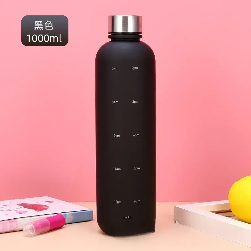 New 1L Bottle With Time Stamp BPA Free Reusable Fitness Sports Outdoor Travel Leakproof Water Cup Frosted Kettle_maomaolike.com