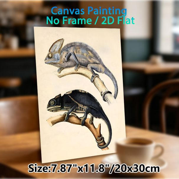 Chameleon Themed Painting Poster, Vintage Scientific Illustration Poster, Detailed Depiction Of Chameleons Perched On Branches, Ideal For Home, Study_maomaolike.com