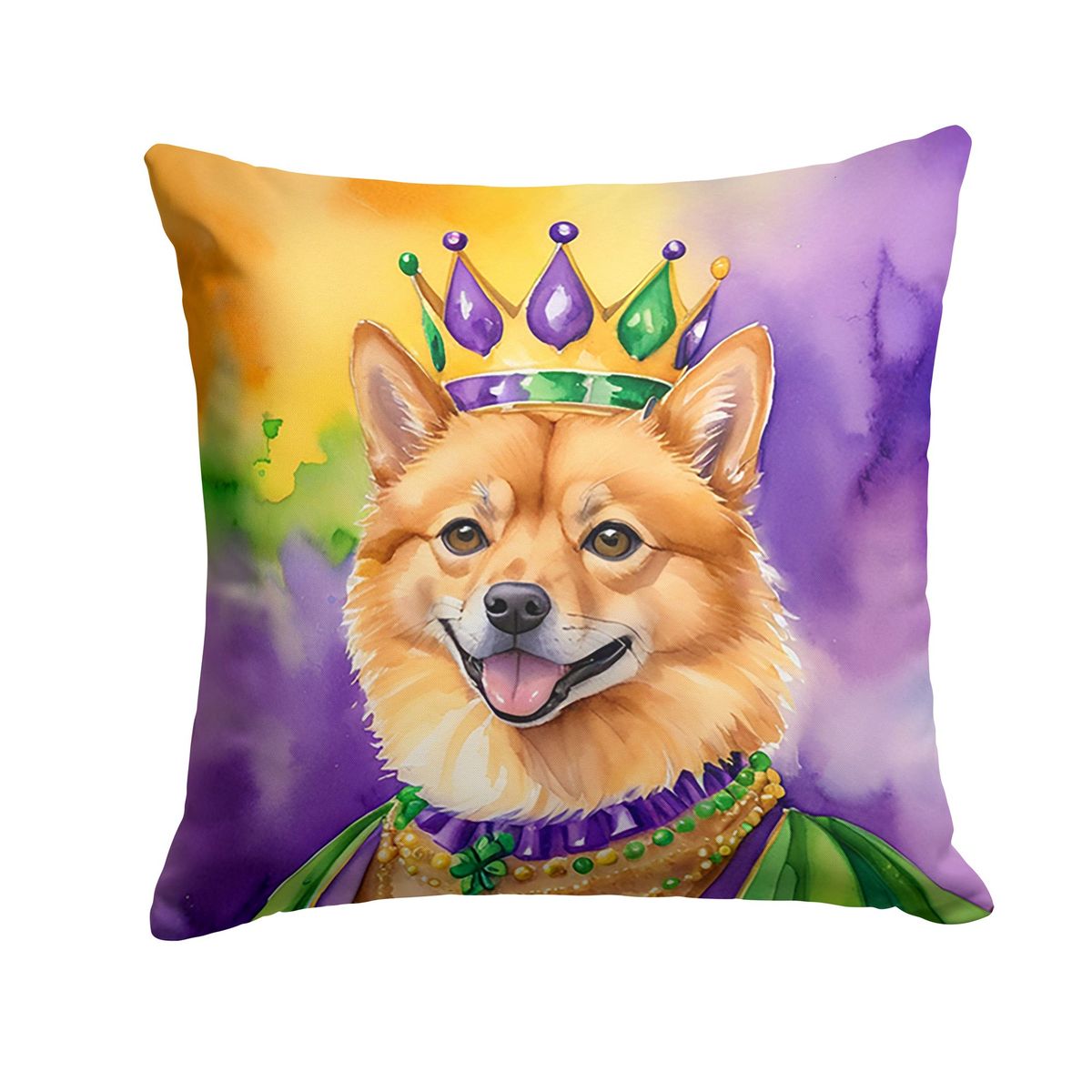 Finnish Spitz King Of Mardi Gras Throw Pillow Machine Washable, Indoor Outdoor Decorative Pillow For Couch, Bed Or Patio, 18Hx18W_maomaolike.com