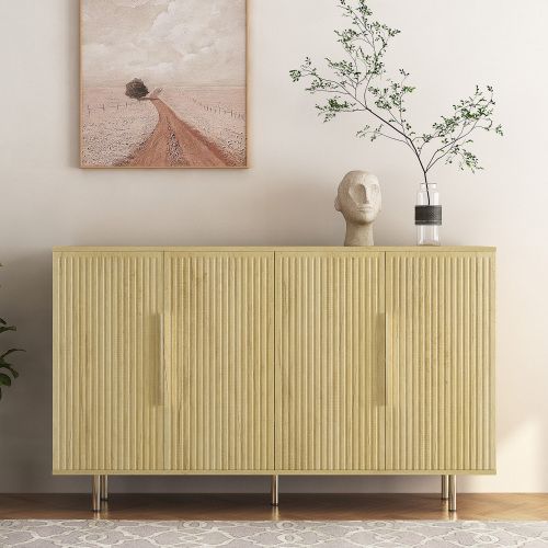 Wood Modern Buffet Cabinet With Storage, Fluted Sideboard Large Buffet With Adjustable Shelves, Credenza, Accent Cabinet Console Table_maomaolike.com