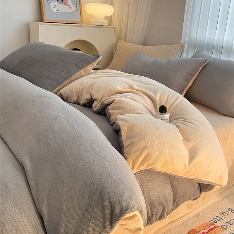 Milk Velvet Bedding Four-Piece Winter Thickened Coral Duvet Cover Double-Sided Fleece Flannel Bed Sheet Three-Piece Set_maomaolike.com