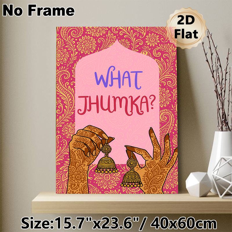 Jhumka Themed Painting Poster, Vibrant Indian Ethnic Style Poster, Decorative Artwork Featuring Henna-adorned Hands With Traditional Jhumkas, Ideal_maomaolike.com
