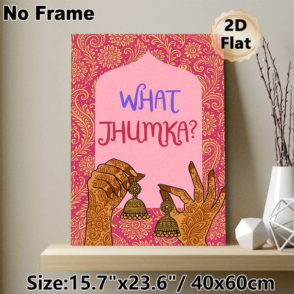 Jhumka Themed Painting Poster, Vibrant Indian Ethnic Style Poster, Decorative Artwork Featuring Henna-adorned Hands With Traditional Jhumkas, Ideal_maomaolike.com