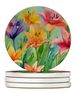 Lilies In Watercolor Large Sandstone Coasters Pack Of 4 Absorbent Round Coasters Decor Gifts For Men Or Women, 4 In, Multicolor_maomaolike.com