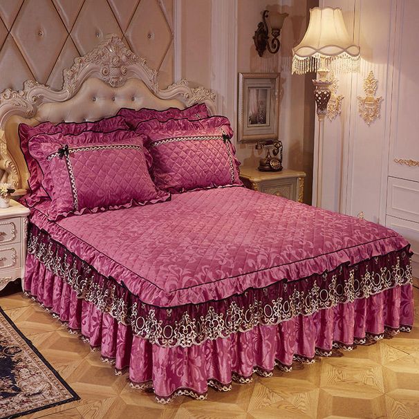 European Style Quilted Lace Skirt Single Piece Autumn Winter Thickened Warm Velvet Cover 1.8m Double Non-Slip Bed Set_maomaolike.com