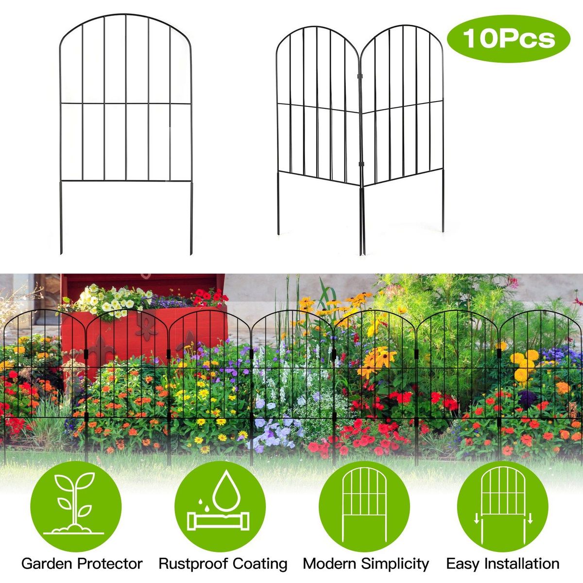 10Pcs Decorative Garden Fence Rustproof Iron Wire Arched Fence Animal Barrier Border 12.59' Width 23.93' Length For Yard Landscape Patio Outdoor Decor_maomaolike.com