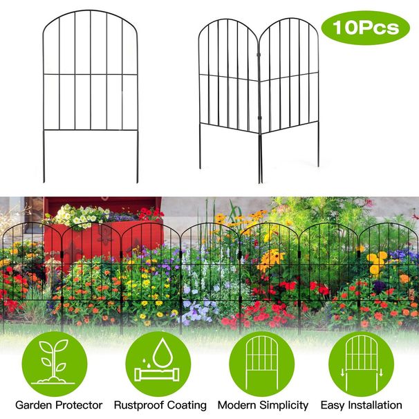 10Pcs Decorative Garden Fence Rustproof Iron Wire Arched Fence Animal Barrier Border 12.59' Width 23.93' Length For Yard Landscape Patio Outdoor Decor_maomaolike.com