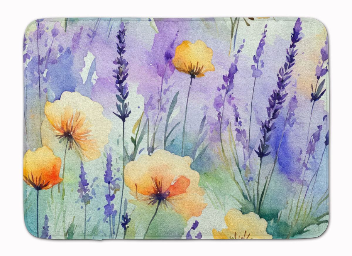 Lavender In Watercolor Memory Foam Kitchen Mat Machine Washable Anti-Fatigue Mat Cushion Comfort Bath Mat Or Kitchen Rug_maomaolike.com